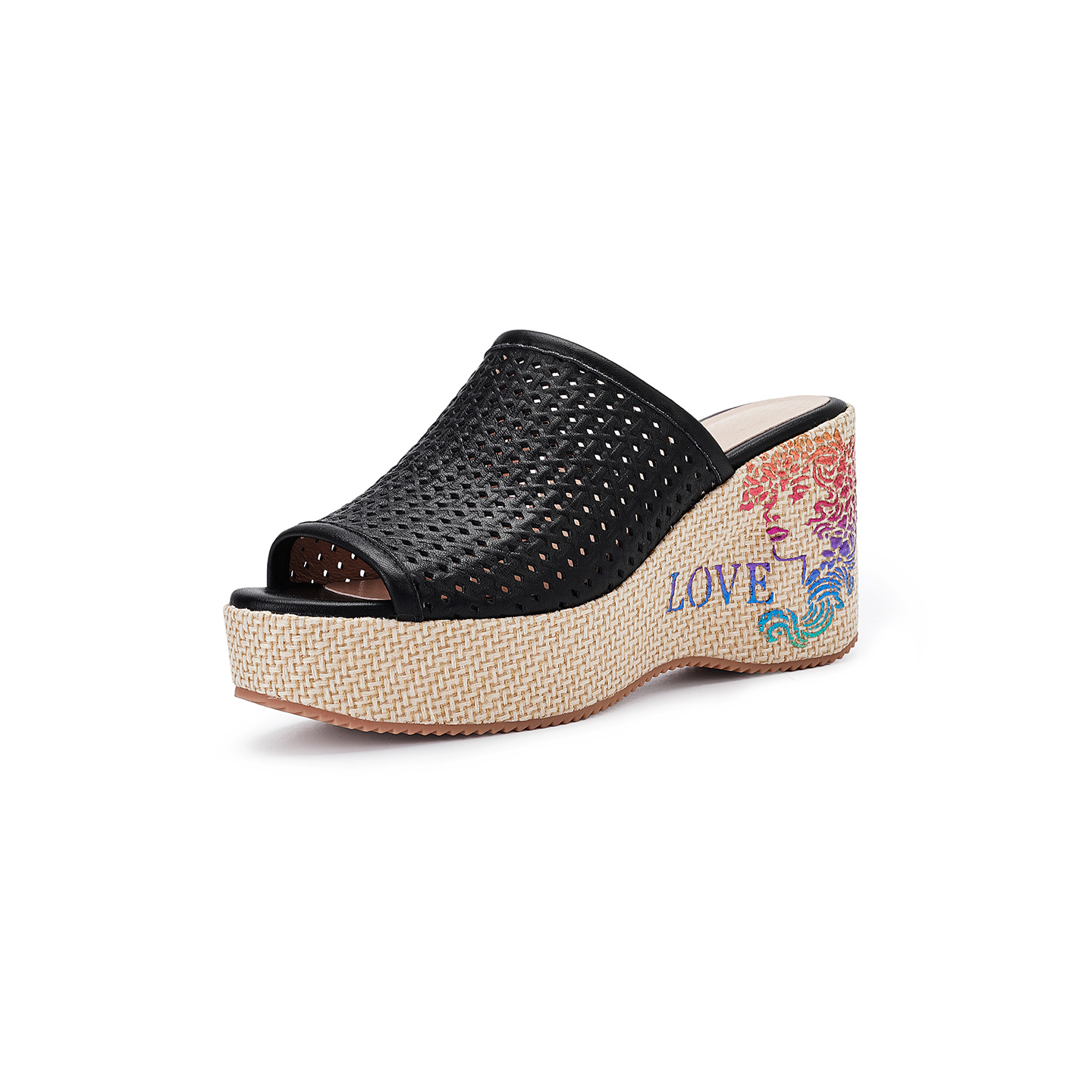 Sandal nữ quai ngang đế xuồng bện rơm, gót cao 5 cm, mũi hở thoáng khí — màu be, màu đen chi tiết 12