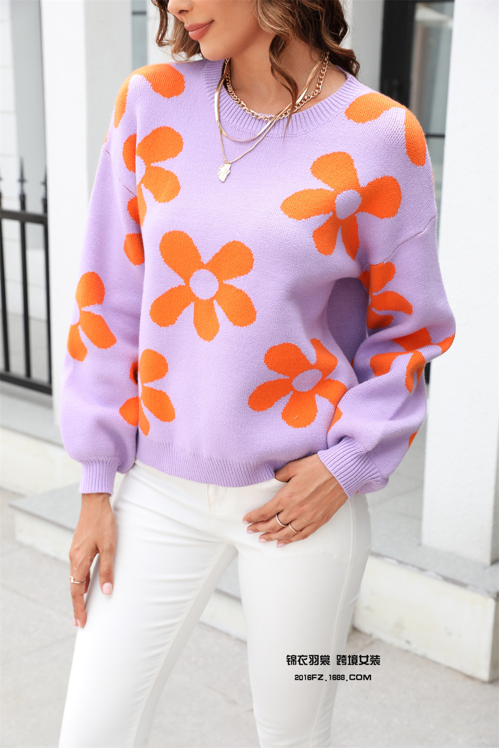 Women's Sweater Long Sleeve Sweaters & Cardigans Flowers Streetwear Color Block display picture 3