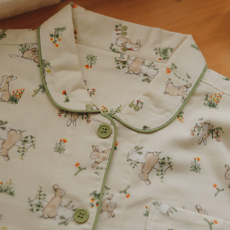 期盼69-日系睡衣女秋季纯棉磨毛绒布卡通可爱少女全棉家居服宽松