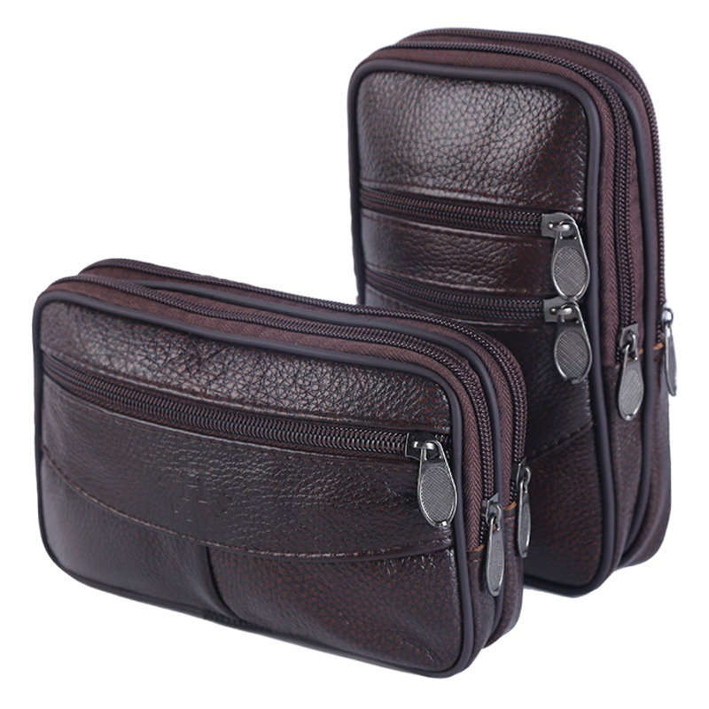 Men's Genuine Leather Waist Bag 7.2inch Can Be Worn with a Belt, Multifunctional Large-Capacity Vertical Coin Purse Wholesale