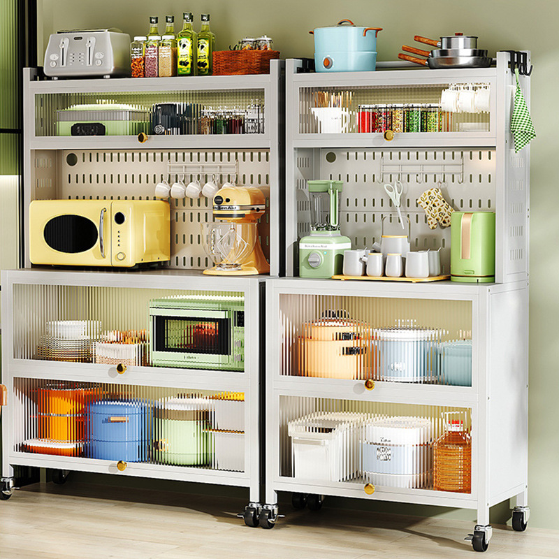 Estante de la cocina aparador gabinete de almacenamiento multifuncional piso eléctrico microondas horno gabinete de almacenamiento agujero gabinete