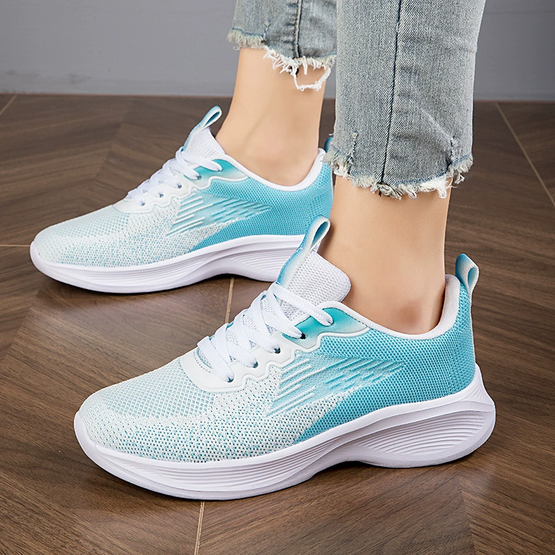 Женские кроссовки для бега, легкие и дышащие, из трикотажной ткани, на шнуровке, больших размеров, повседневные спортивные.