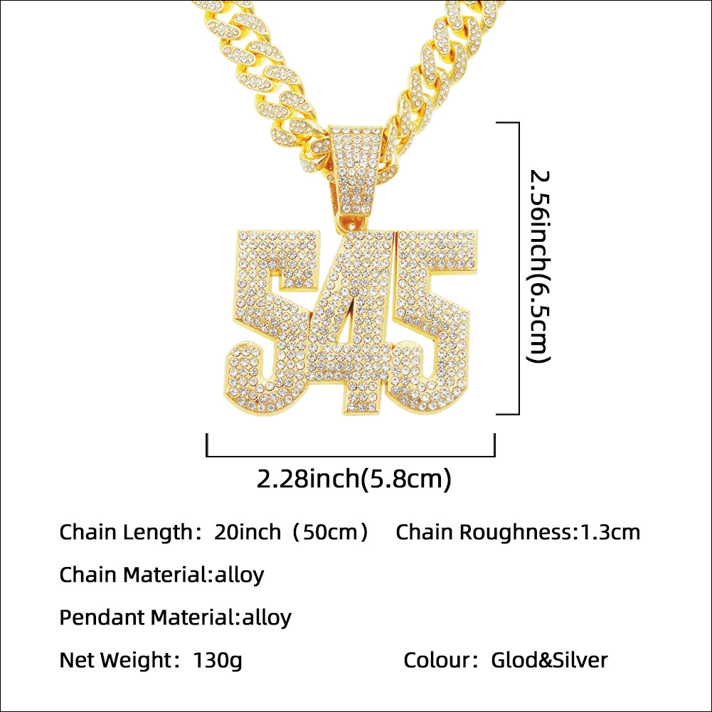 Fashion Stitching Full Diamond Three-dimensional Digital Alloy Necklace display picture 3