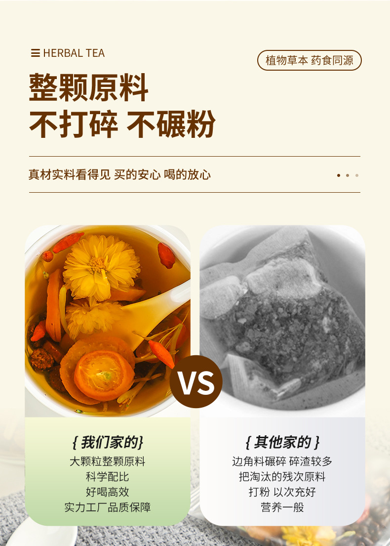 Chrysanthemum Cassia Seed Herbal Tea Jue Ming Zi Yang Sheng Cha Blend with Burdock Root Dried Kumquat Goji and Honeysuckle 100g quality and texture