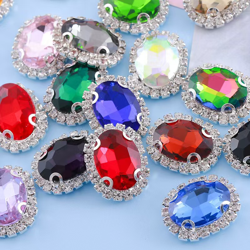 Oval special-shaped welded crystal buckle edge glass claw drill DIY…