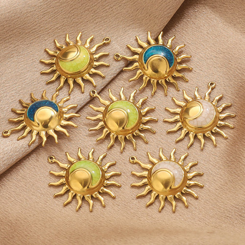 Eurasian stainless steel 18k gold sun and moon pendant with oil drop, DIY necklace and bracelet accessories