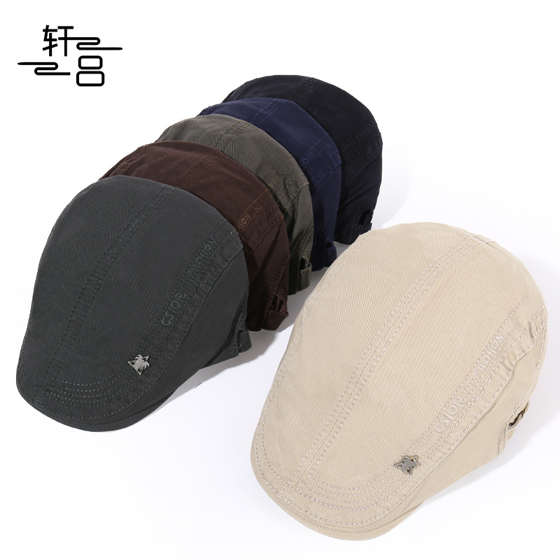 패셔너블한 한국 스타일 성인용 라벨 장식 봄 가을 야외용 순면 남녀공용 햇빛 가리개 모자 레트로 스타일 캡 다용도