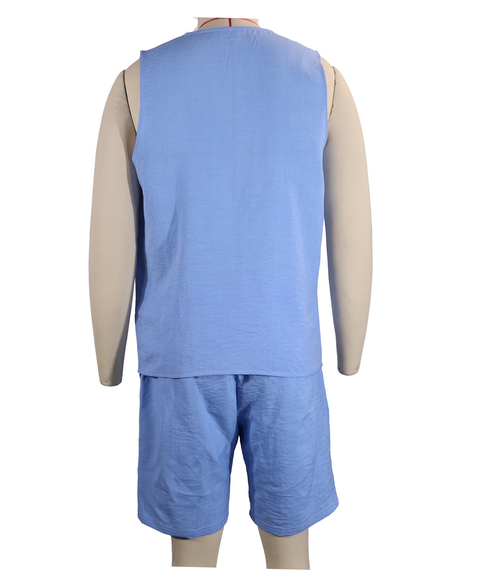 Men's Irregular Casual Cotton Linen Two Piece Set V Neck Button Sleeveless Top with Shorts_viptrois.com