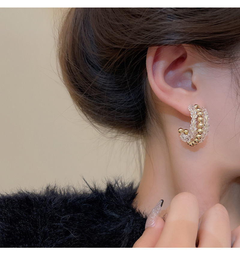 Ear Studs Classification 1 Pair Sweet Simple Style C Shape Beaded Plating Artificial Crystal Copper Ear Studs