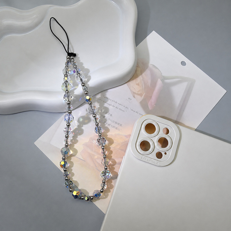 Iridescent Faceted Crystal Phone Chain Versatile Sparkling Glass Bead Short Wrist Strap Women's Bag Accessory Wholesale Iridescent Faceted Crystal Phone Chain Versatile Sparkling Glass Bead Short Wrist Strap Women's Bag Accessory Wholesale