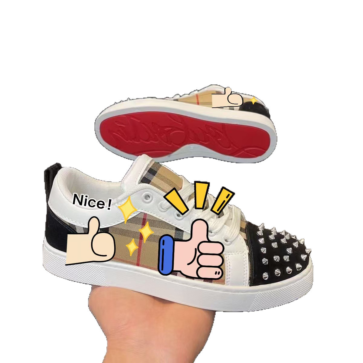 Zapatos de mujer de temperamento con remaches, zapatos de deporte de pareja de lujo ligeros casuales transpirables, zapatos de moda de diamantes estrella para hombres, suela blanda para estudiantes, suela roja todo fósforo