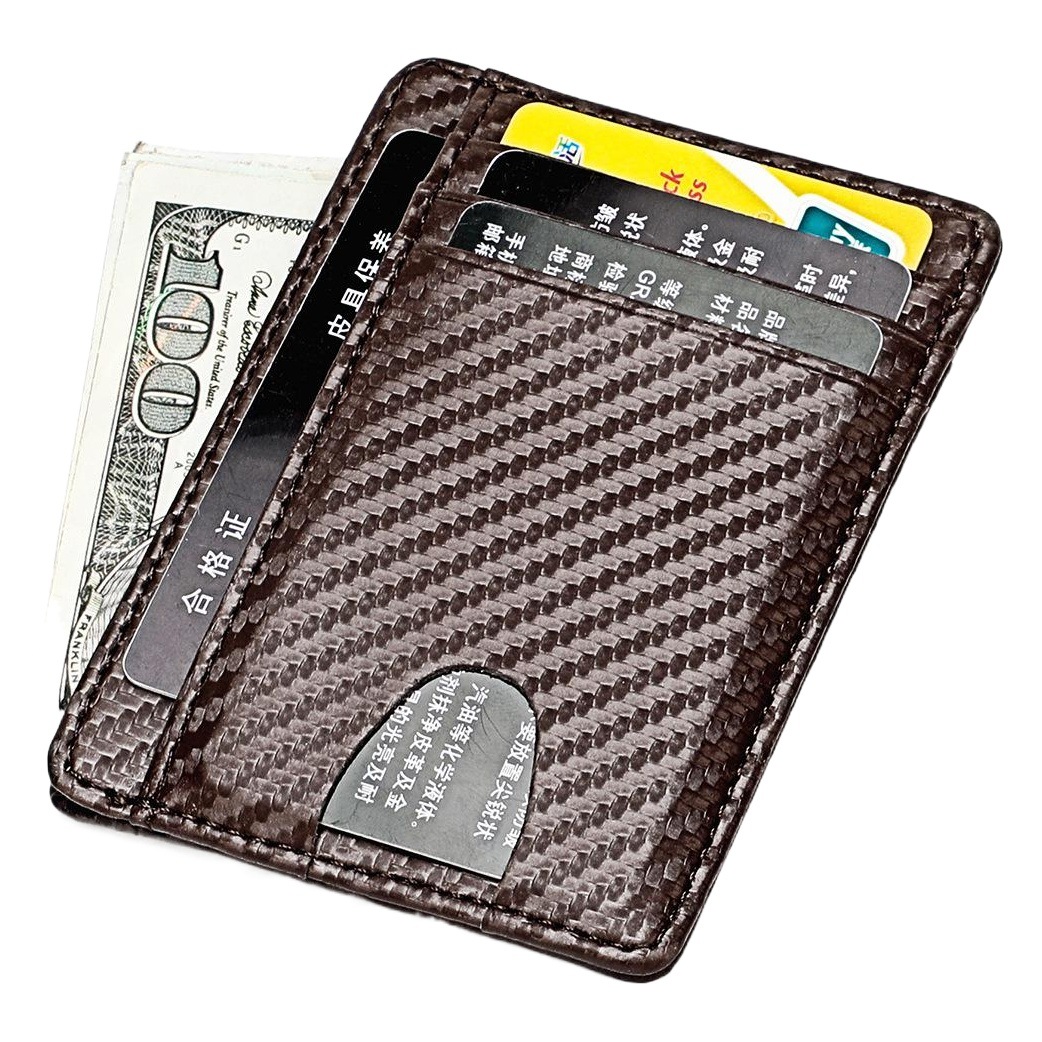 Amazon New RFID carbon fiber microfiber beauty gold clip European and American wallet shielded degaussing card holder fashion card bag