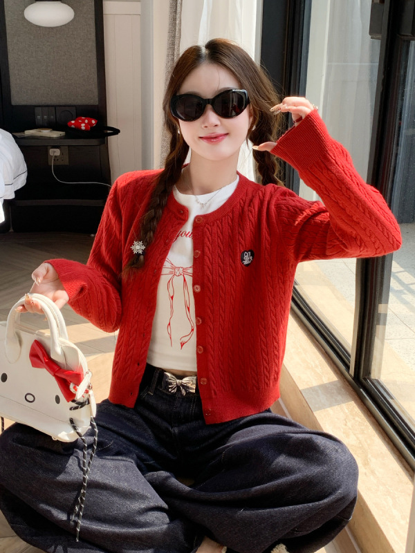 黄色开衫针织开衫外套女2025新款短款慵懒春秋麻花毛衣高级感上衣|undefined