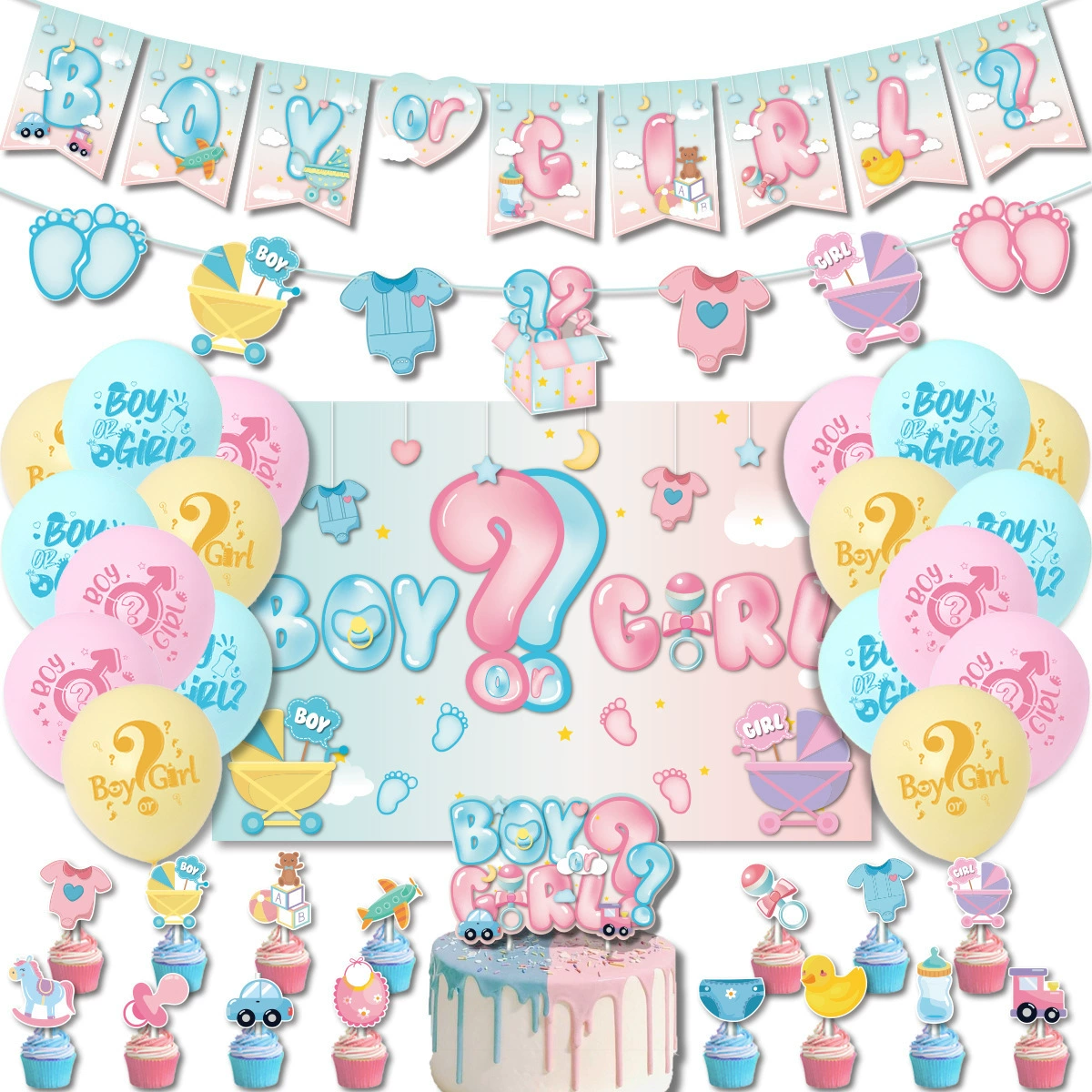 Cross -border gender revealing party Boyorgirl pull flag Baby Shower Indian baby party decorative supplies