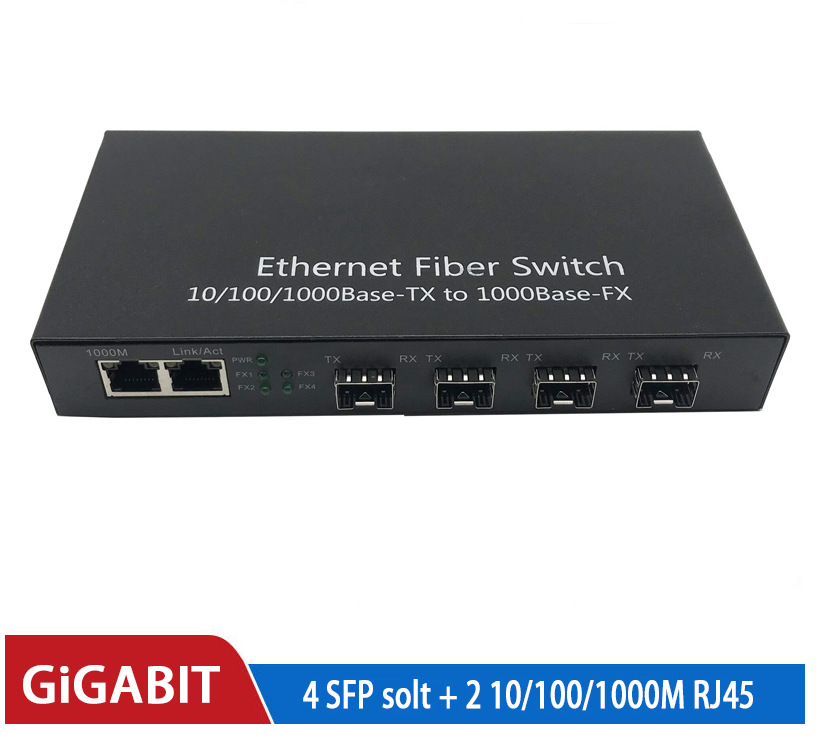 厂家直销千兆光纤收发器4光2电单多模单双纤SFP光电转换器