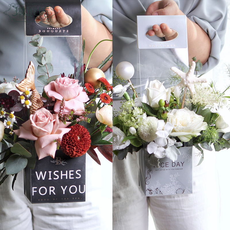 Día de las mujeres nuevo arrecife coral PVC plegable caja portátil regalo embalaje flor cesta fresco artístico 6