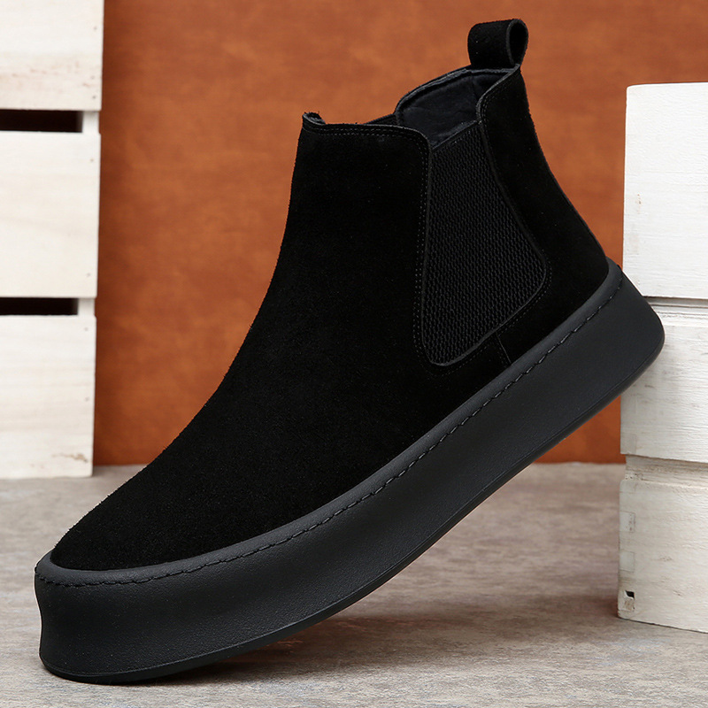 Winter Martin Boots Men's Genuine Leather Mid-top Chelsea Boots fleece-lined Warm Thick-soled Boots Vintage Cotton Boots