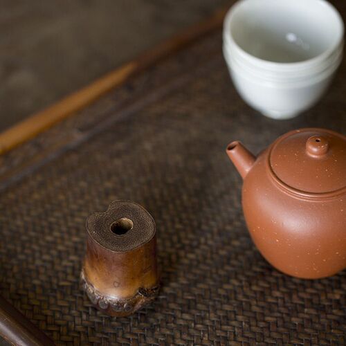 Old bamboo lid set, bamboo root teapot lid holder, bamboo purple sand pot lid, tea bowl lid set, tea ceremony accessories