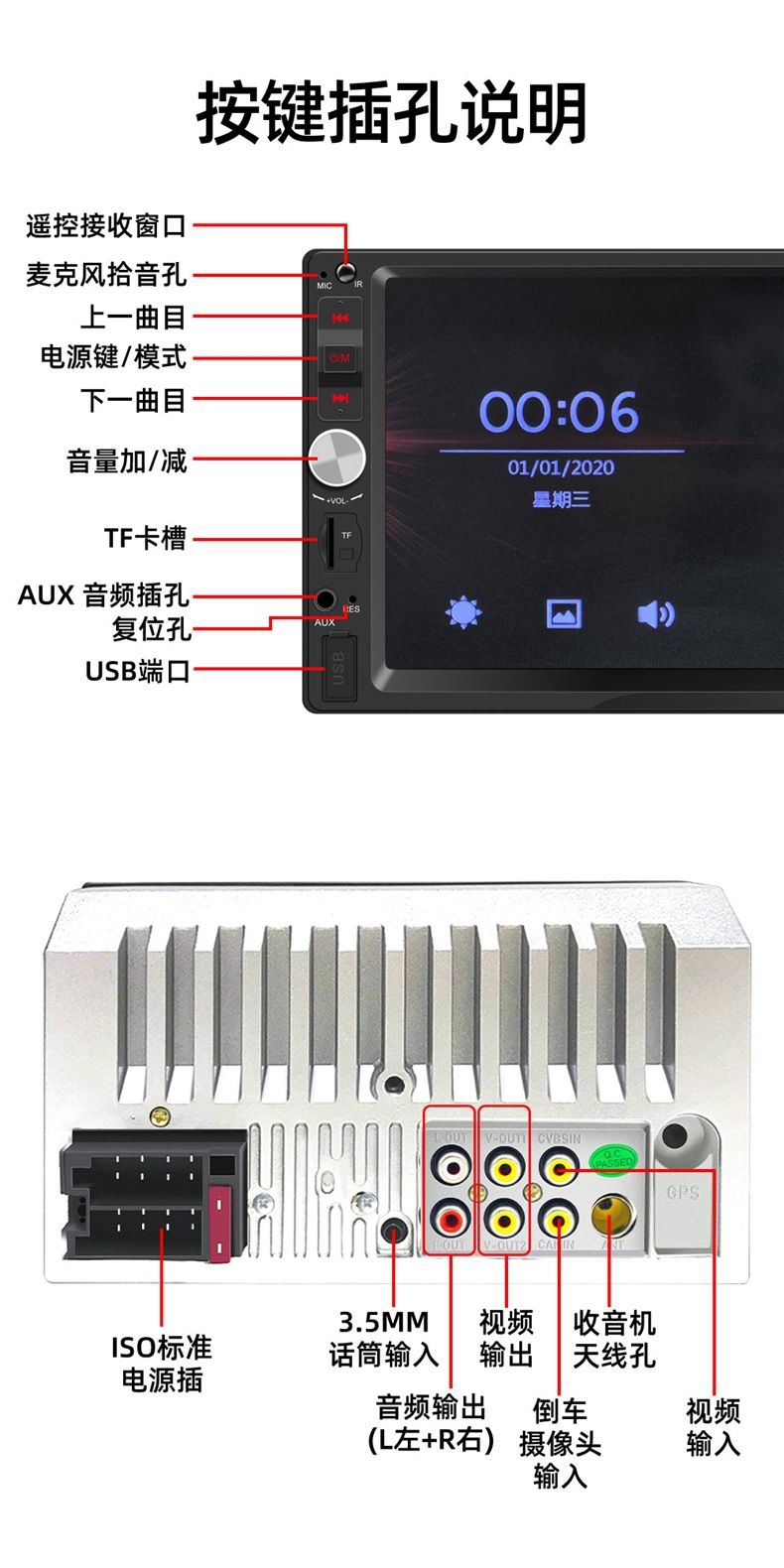 7inch Dual-Spindle Audio-Visual Car Mp5 High-Definition Bluetooth Call Phone Interconnect Card-Inserting Device with Reversing Display Player