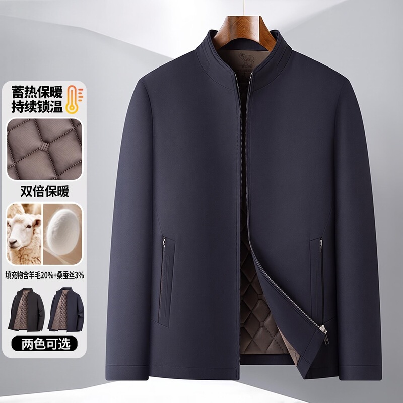 Cross-border exclusive wool-filled warm men's cotton jacket, business casual stand-up collar zip-up executive officer jacket Cross-border exclusive wool-filled warm men's cotton jacket, business casual stand-up collar zip-up executive officer jacket