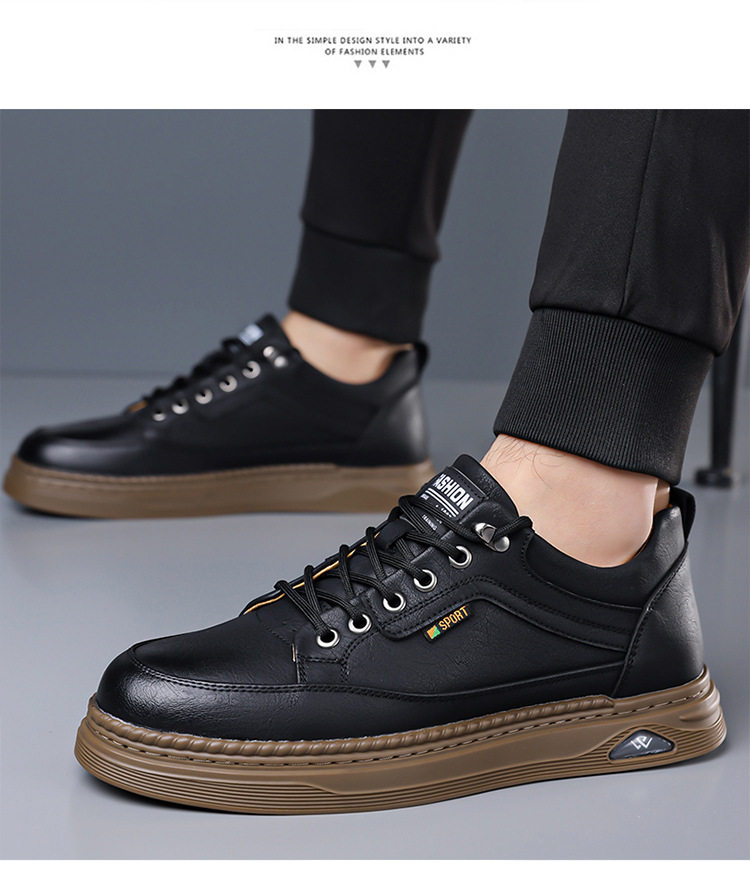 Giày da nam sneaker cổ thấp khâu chỉ thủ công, đế bằng, dây buộc phía trước — Màu nâu, Màu trắng, màu đen chi tiết 23