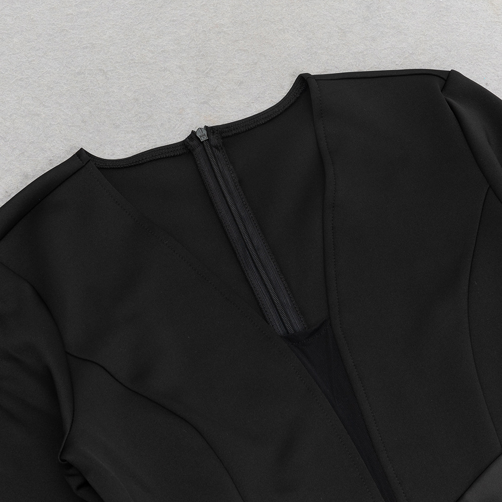 Autumn Winter V neck Stitching Tight Waist Irregular Asymmetric Hip-Wrapped Dress Long Sleeve Dress Evening Dress