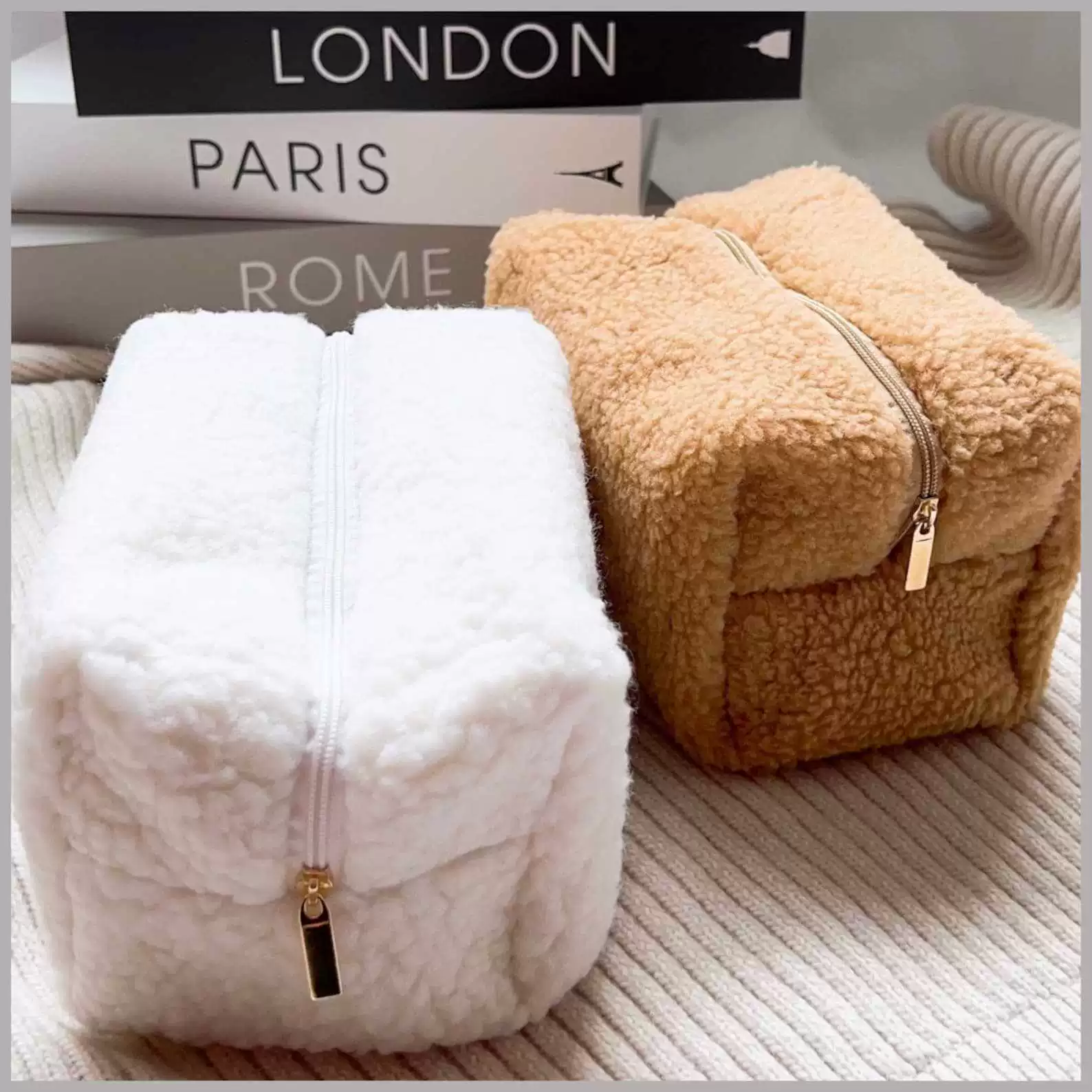 Трансграничная однотонная косметичка из овечьей шерсти, Женская Ручная сумка, зимняя новая мягкая ткань для полотенец, косметичка для хранения