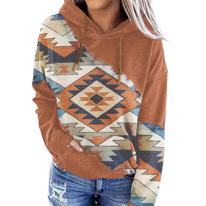 Amazon Women's Geometric Horse Print Aztec Hoodie Pullover Women's Western Hooded Sweatshirt Y2K