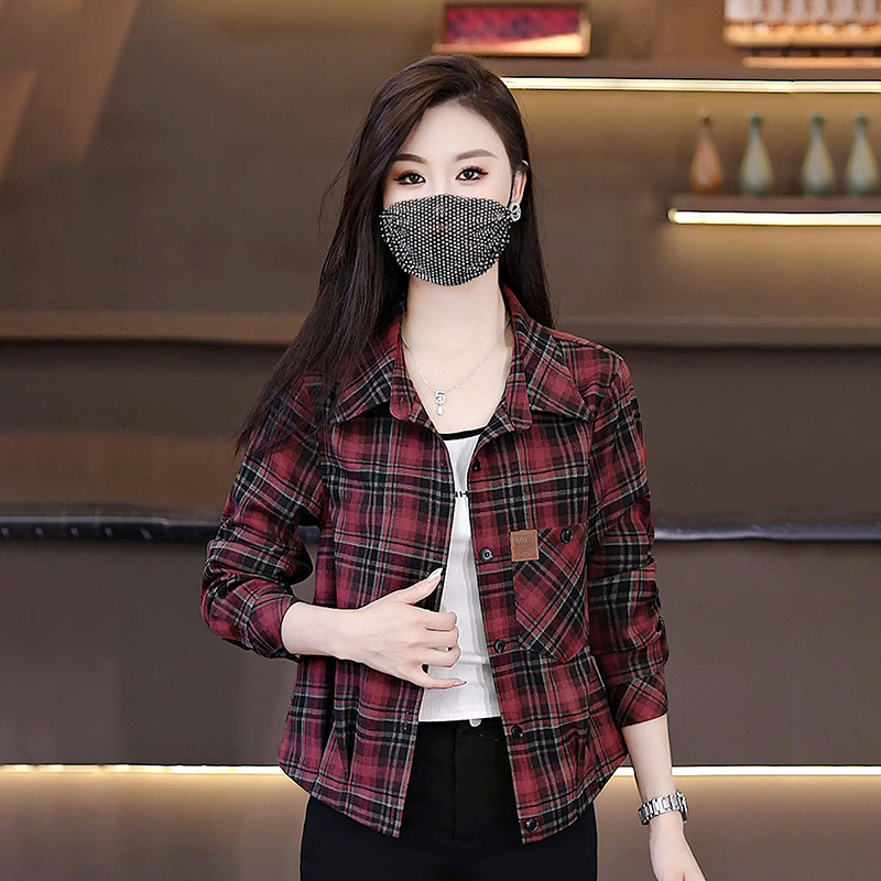 小个子短款格子衬衫外套女2025春秋新款复古港风减龄休闲百搭衬衣|undefined