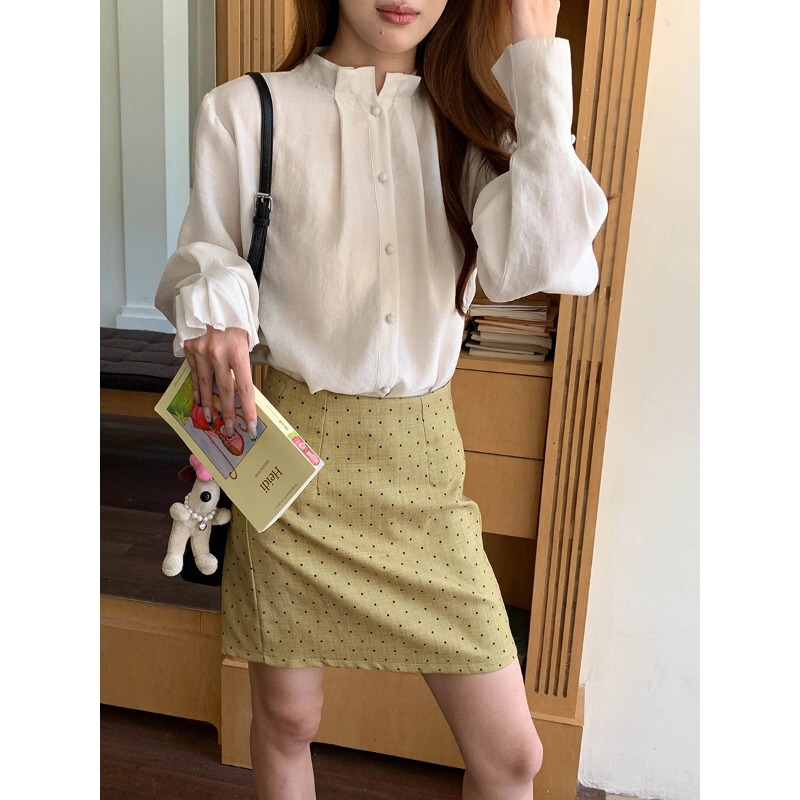 3th Morning Autumn New Arrival Tencel Wool Blend Pleated Stand Collar Lace Shirt ZY4325