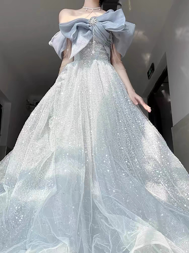 晚礼服女宴会气质轻奢一字肩小众高端主持人艺考成人礼礼服蓬蓬裙-阿里巴巴