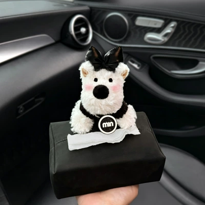 2026 New Cute West Car tissue box/set - black-knot-black-bag-black-sweater-west-highland-back-armrest-black-square-nappa-bag