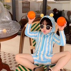 夏季儿童长袖防晒泳衣ins 条纹连体泳装男宝宝海边游泳速干衣潮6