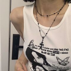 朝洲島の暗いジルコンのクロスのビーズのネックレスの女性の夏の潮の長いタイプの二重は庭園のツールの部品をかぶせます。