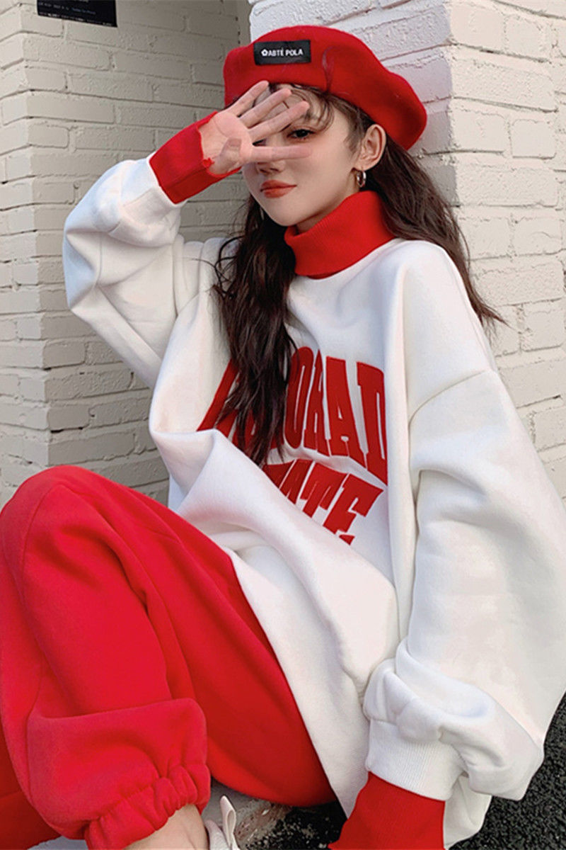 Women's Contrasting Hoodie Active Set For Autumn And Winter_voghion.com
