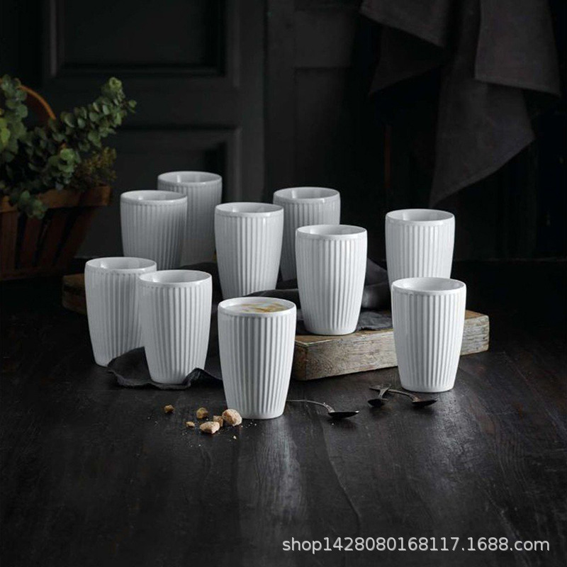 De cerámica 300ml patrón vertical No mango aislado taza de doble capa hogar taza de avena taza de la Oficina de leche taza de elaboración de la cerveza