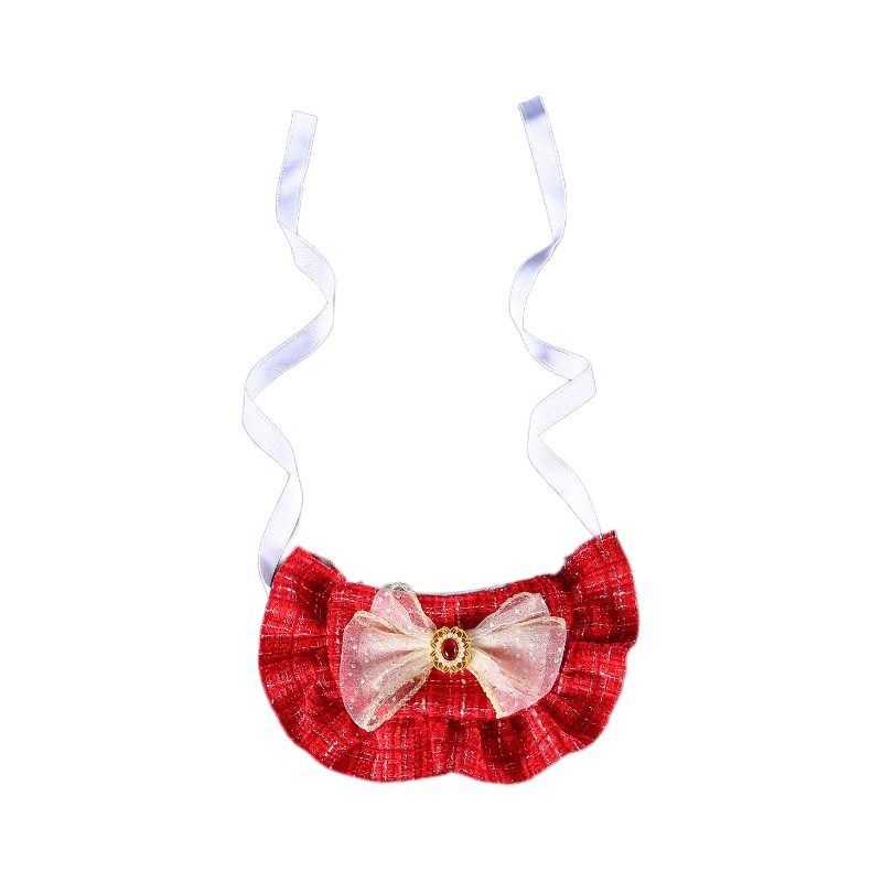 Mascotas de Año Nuevo Celebrativo de encaje Sombrero de borda de oro gemas arco Teddy perros gatos set rojo image 6