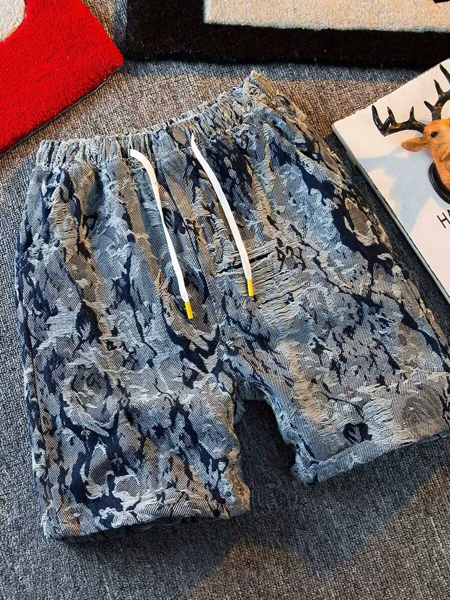 Summer Thin Large Size Denim For Men, Distressed Slim Straight Youth Five-Point Mid-Length Casual Shorts_voghion.com