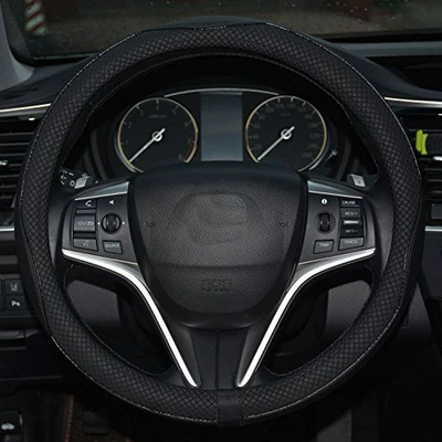 New Cross-Border Foreign Trade Car Steering Wheel Cover, Fashionable Diamond-Shaped Three-Dimensional Embossed Leather Car Handle Cover, Suitable for All Seasons (Steering wheel cover) - black-38cm