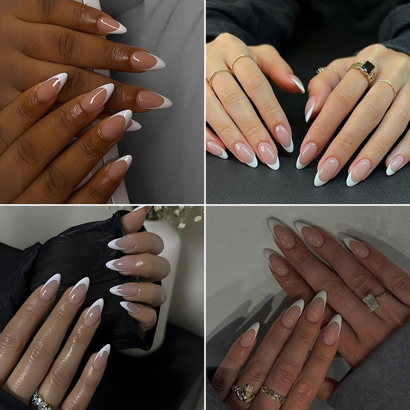 Classic French-style white-edged press-on nails, wholesale, medium-length nail tips Classic French-style white-edged press-on nails, wholesale, medium-length nail tips