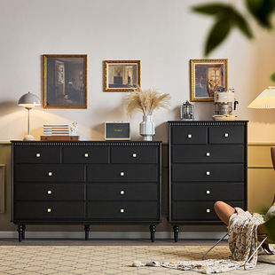 Wholesale French solid wood nine-bucket cabinet black American-style small apartment living room narrow storage cabinet bedroom wall storage