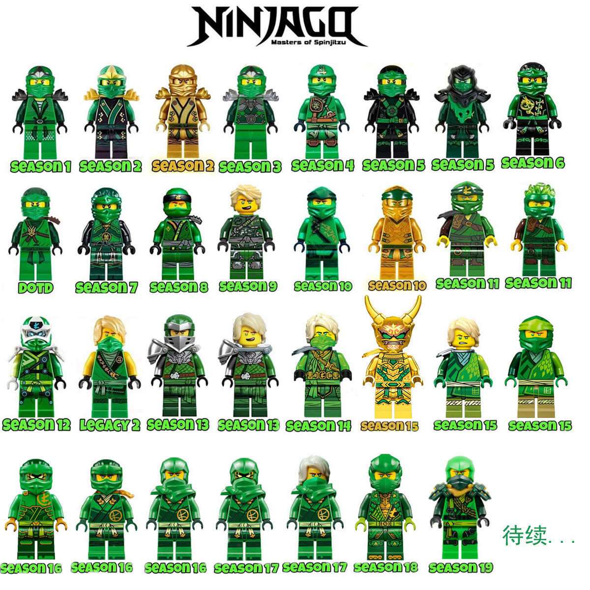 幻影忍者小人仔劳埃德Lloyd黄金绿色忍者双面印刷益智儿童拼玩具