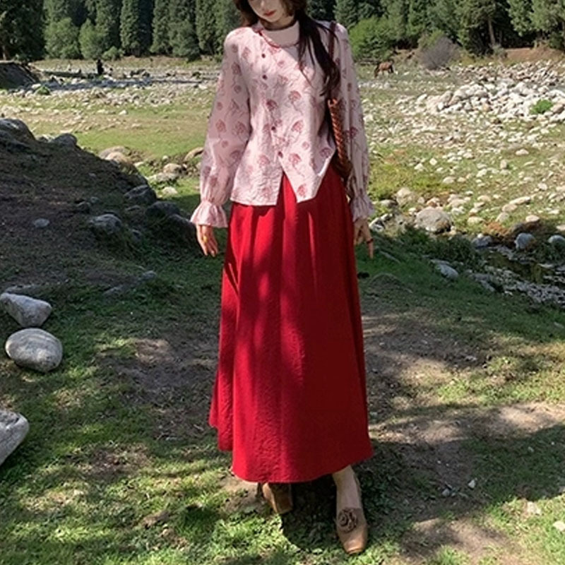 【城南花开】民族风套装女秋气质松弛感国风新中式修身百搭两件套|undefined
