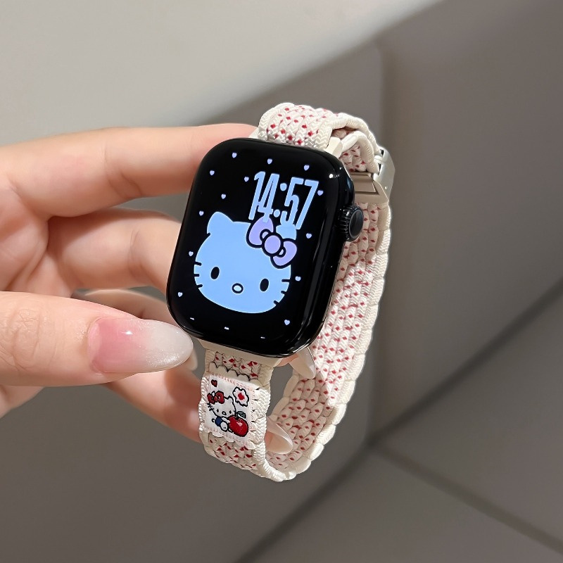 Cute Kt Cat Woven Nylon Suitable for Apple S10 Watch S11 Strap Iwatch9 New Model Applewatch8
