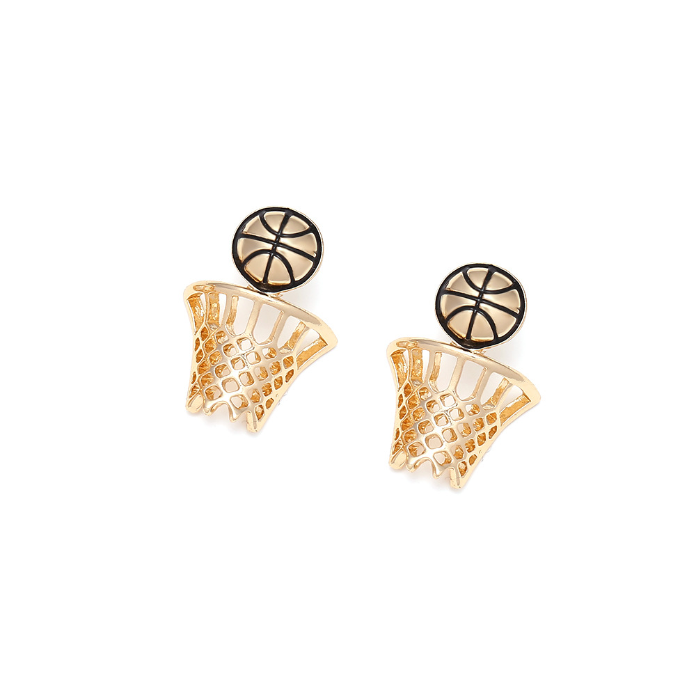 Fashion Gold Alloy Oil Dripping Basketball Hoop Earrings