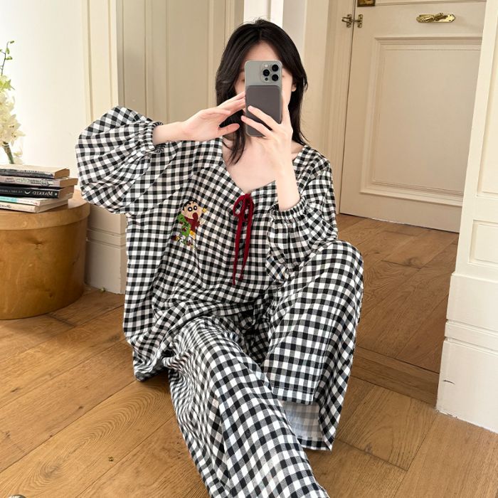 Al por mayor transfronterizo de otoño nubes de algodón cuello redondo mangas largas pantalones pijamas de mujer trajes creativos princesas estilo coreano ropa para el hogar