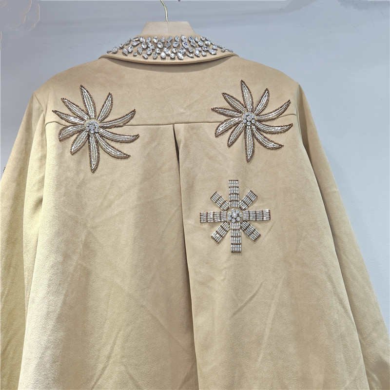 Chaqueta con Cuentas y Flores para Mujer Holgada con Solapa