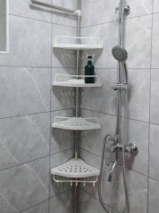 BB4C wholesale bathroom shelf stainless steel telescopic rod ceiling-standing bathroom triangle drain rack