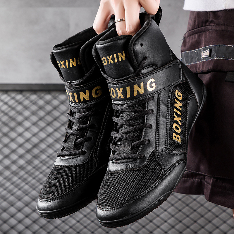 Boxing shoes, men's and women's kickboxing shoes, combat wrestling shoes, wrestling boots, long boots, with durable rubber soles, suitable for fighting and boxing