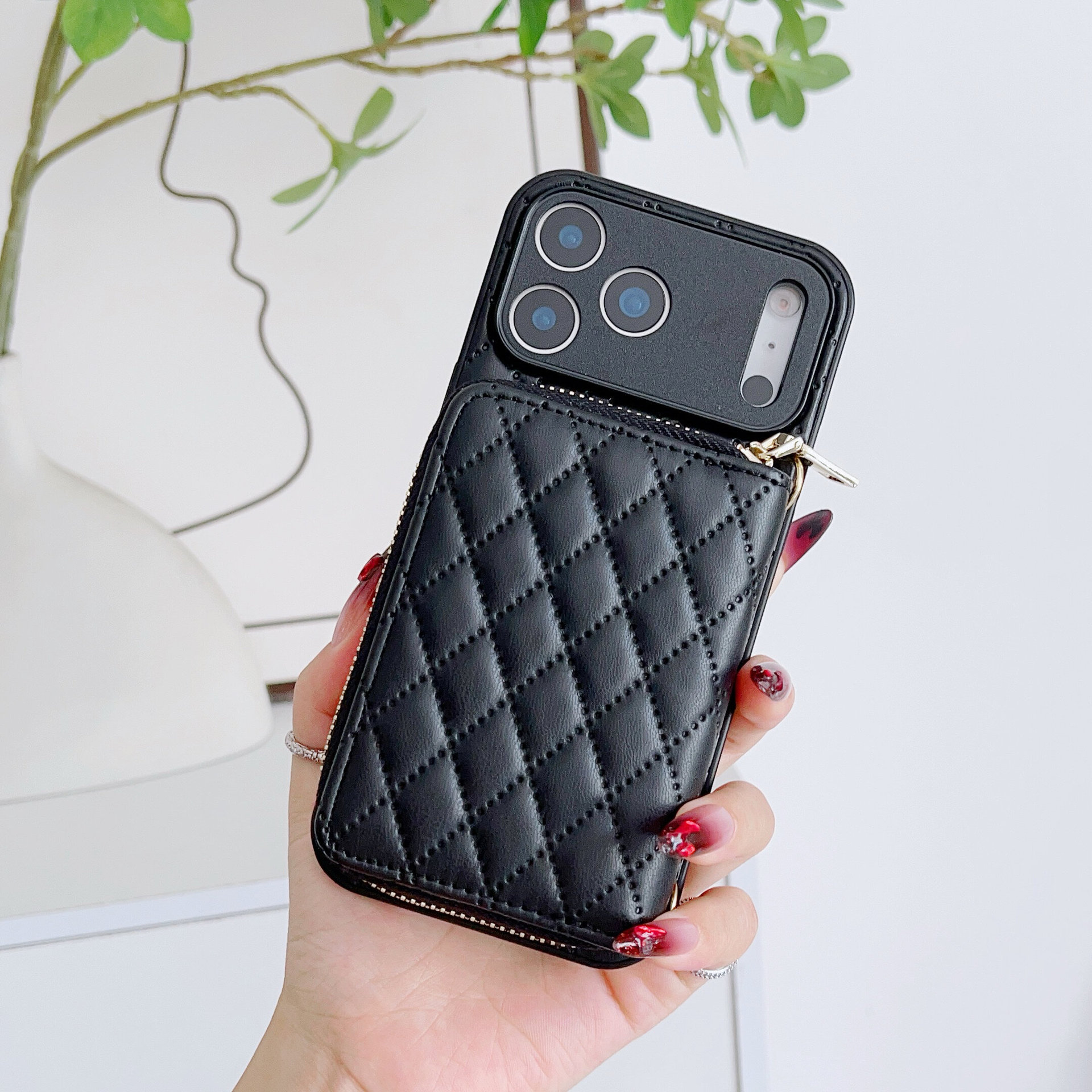 TechGlobe Adatto per iPhone 17 Pro Max Stile Porta Carte con Cerniera Telefono Huawei Samsung Tracolla Protettiva in Pelle_voghion.com